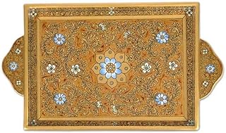 NOVICA Artisan Handmade Painted Glass Tray Reverse Serving Metallic Glas...