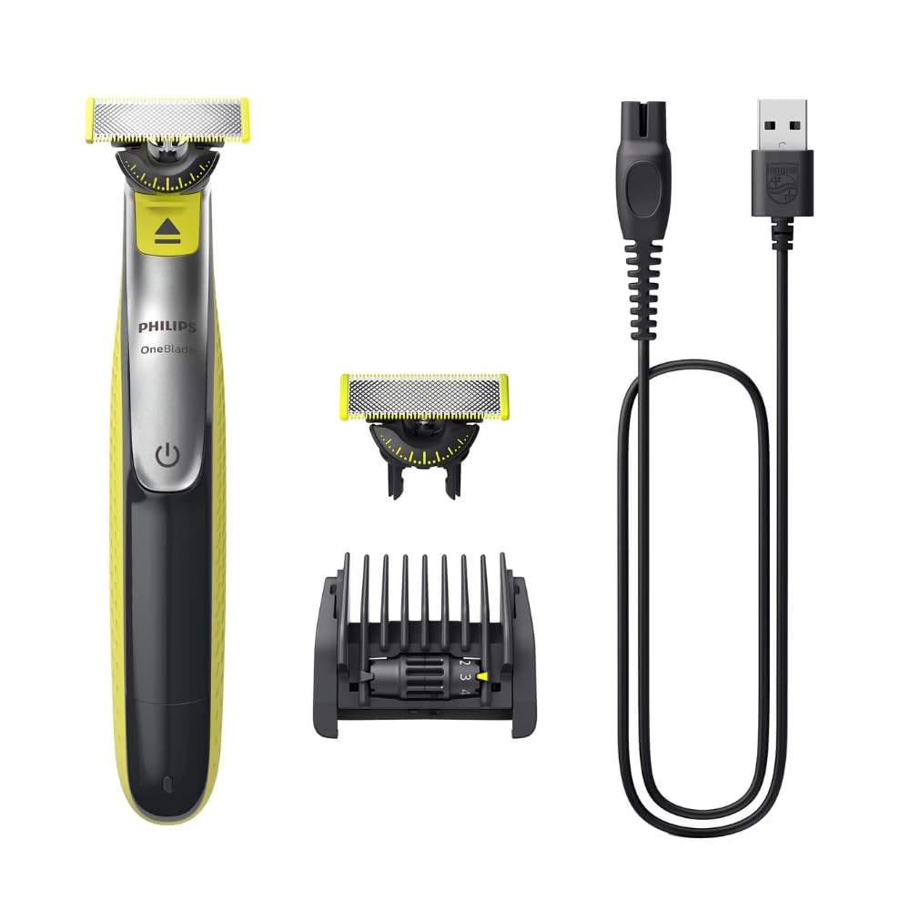 PhilipsOneBlade 360 Face, Authentic Hybrid Electric Beard Trimmer & Shaver with 360 Blade Innovation. Incl. 1x 360 Blade, 1 x Extra 360 Blade (8 Month Supply), 5-in-1 Adjustable Comb, Model QP2734/30