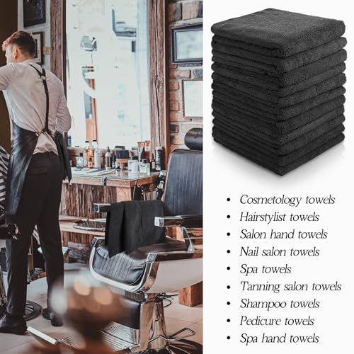 Image of Shimeyao 24 Pack Bleach Proof Towels Microfiber Absorbent Resistant Hair Hand Towels Bulk Quick Dry for Barber Gym Bath Spa Shaving (Black,16 x 29 Inch)
