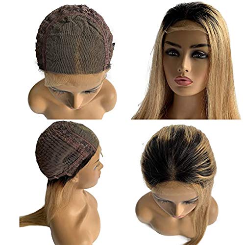 Miniatura 4 de 24 pulgadas de largo, peluca de encaje frontal, rubio miel, cabello humano real, liso, 150 % de densidad, cabello brasileño virgen, pelucas de