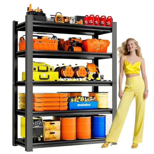Metallitrend 71' H Garage Storage Shelves, Metal Garage Shelving Unit 5-Tier, 3000 lbs Capacity, Adjustable Heavy Duty Rack Organizer for Basement, Pantry & Warehouse, 35' W x 14' D, Black
