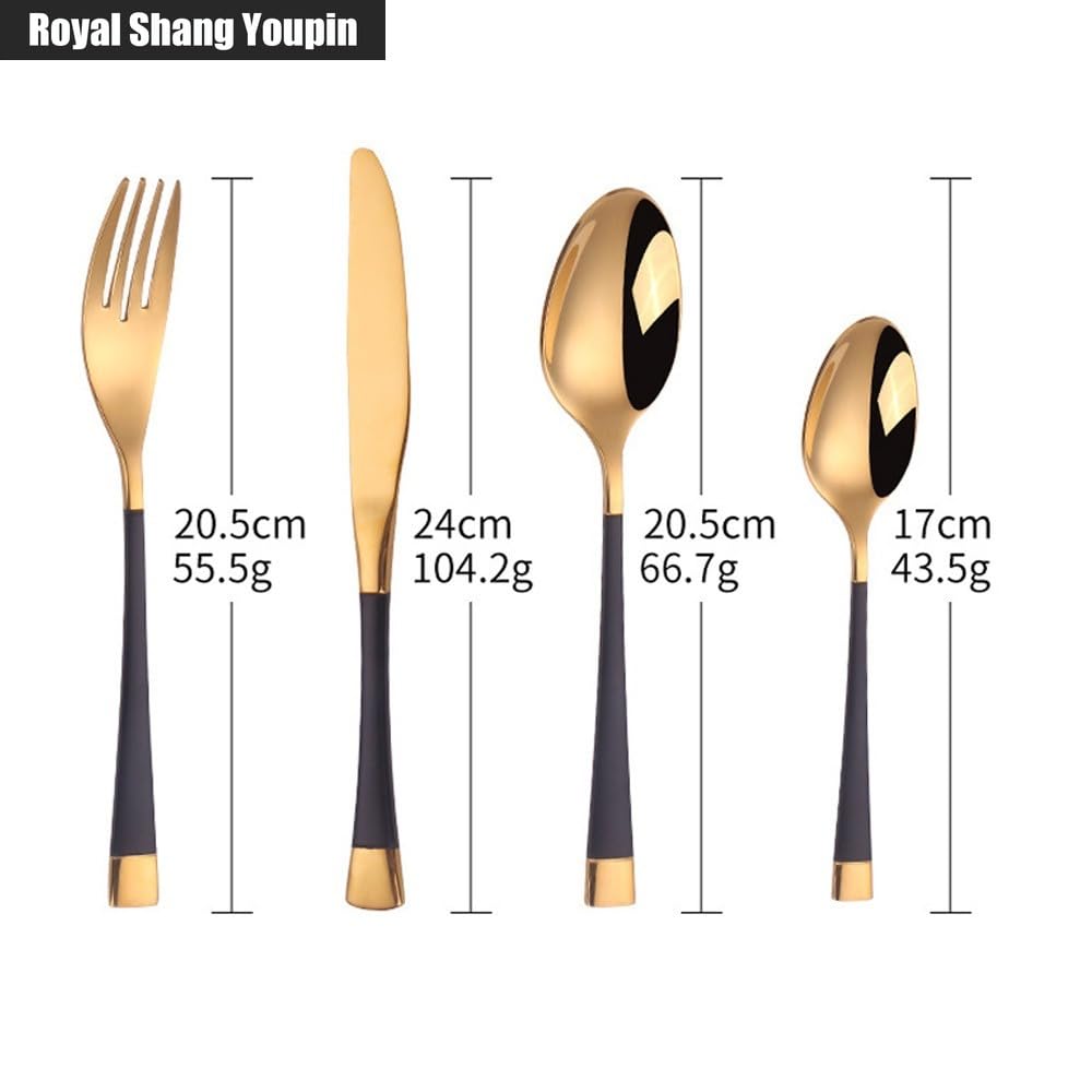 Manico Raffinato Cucina Acciaio Inossidabile Posate Stoviglie Posate Coltelli Forchette Cucchiai Set Coltello Da Bistecca Per La Casa Cucchiaio Da Dessert (Argento rosso,16 pezzi)
