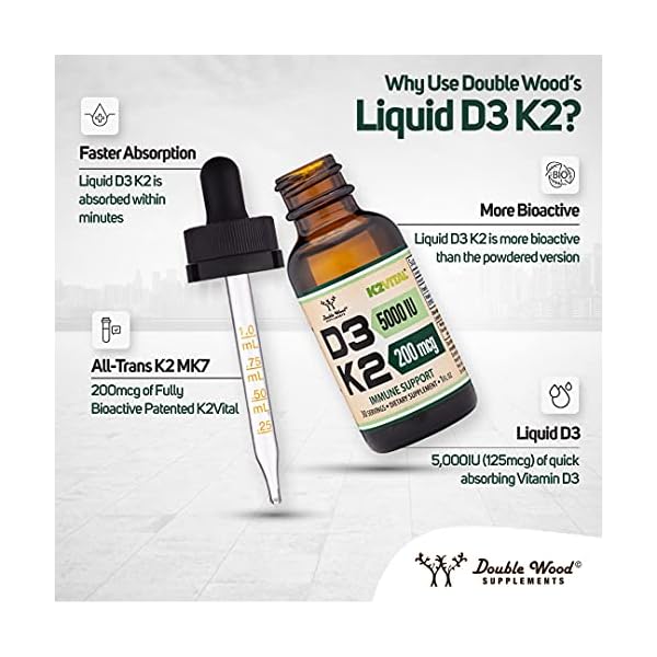 Vitamin D3 K2 5,000 IU Liquid Drops (5,000 IU of D3 and 200mcg of 99.9
