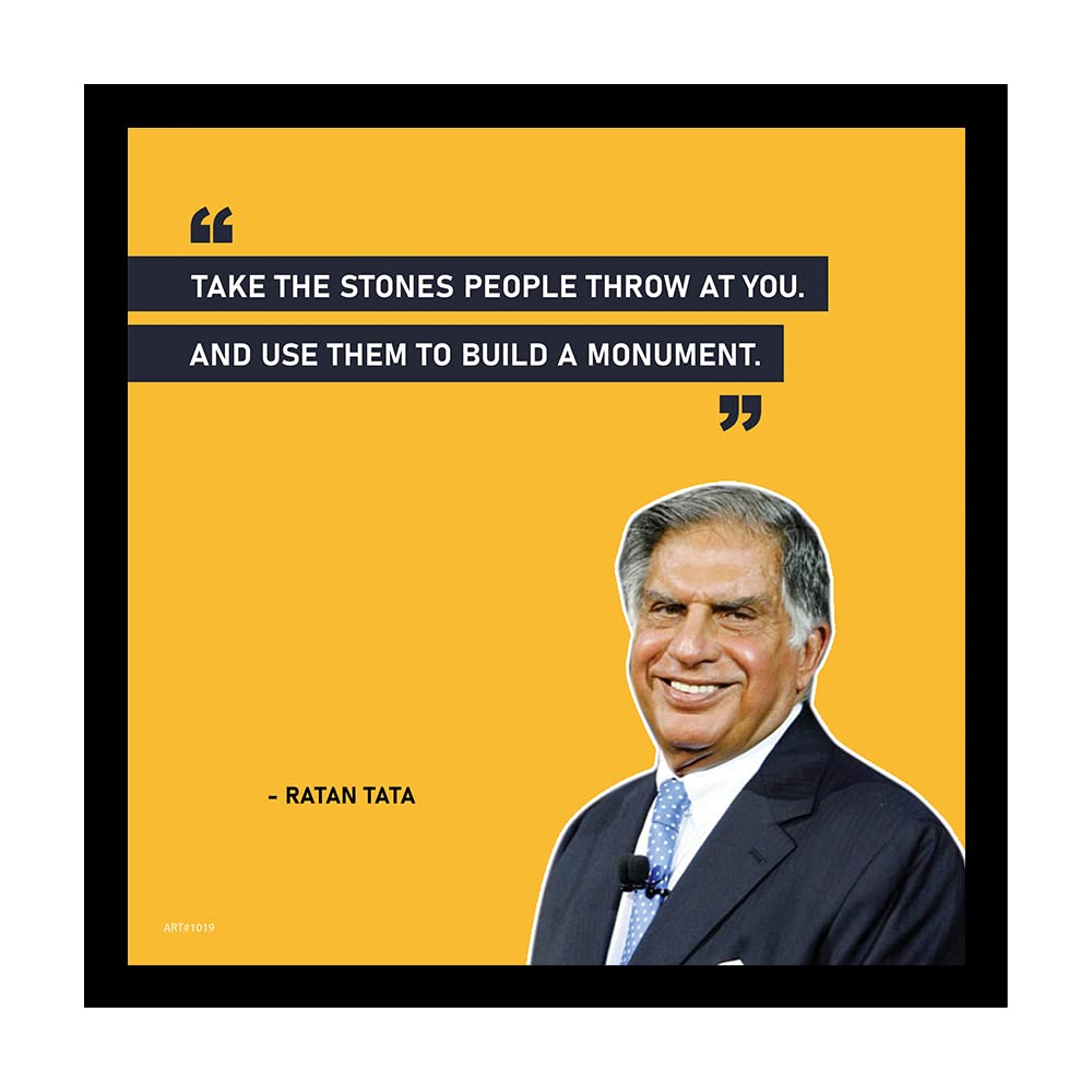 ADROS Engineered Wood Square Motivational Quotes/Great Saying by Indian Legends Photo Frame With Poster For Office Wall, Study Room, Workplace, Restaurant (Ratan Tata-1)22.9L x 22.9W Centimeter