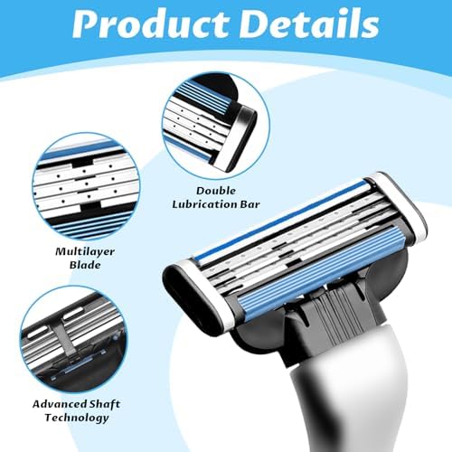 Mach 3 Razor Refills for Men,Razor Blade Refills for Men - 24PCS Compatible with mach 3 razor blades refills with Mach3 Razors, Dual Lubrication Blades for Extra Close & Comfortable Shave - 3