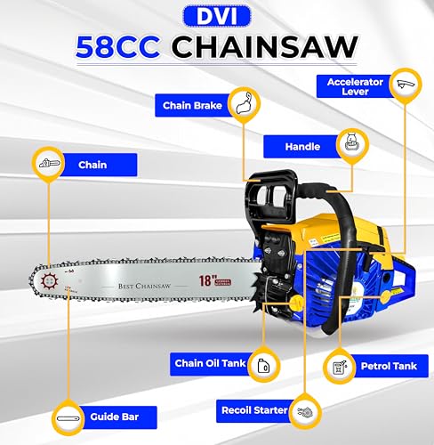Image of DVI 5800 Heavy Duty Chain Saw with 58 CC, 2 Stroke Petrol Engine Power & 18 inchinch Blade /Bar Cordless Chain Saw Cuttingsaw For Farm, Garden & Professional Use.
