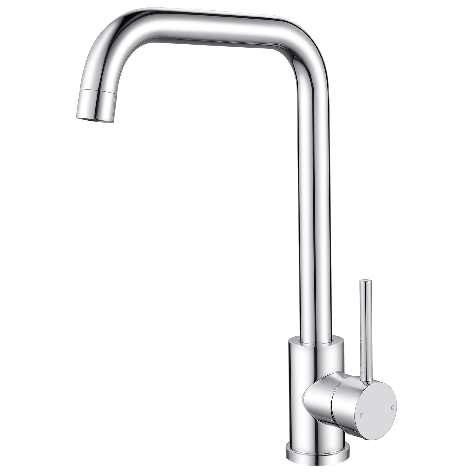 Grifo de cocina de latón cromado anticaídas de presión con monomando fluido