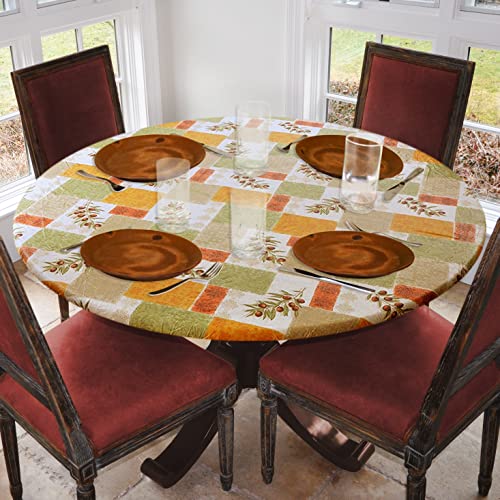 Covers For The Home Deluxe Elastic Edged Flannel Backed Vinyl Fitted Table Cover - Olive Patch Pattern - Small Round - Fits Tables Up To 40" - 44" Diameter #TOP1