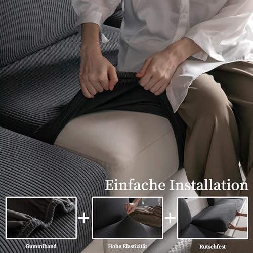 OHSIO Stretch Sofa Sitzkissenbezug - Rutschfester Sofa Überzug, Waschbarer Sofabezug, Universeller Couch Überzug, Strapazierfähig & pflegeleicht(Dunkelgrau, 1x Sitzbezug L)
