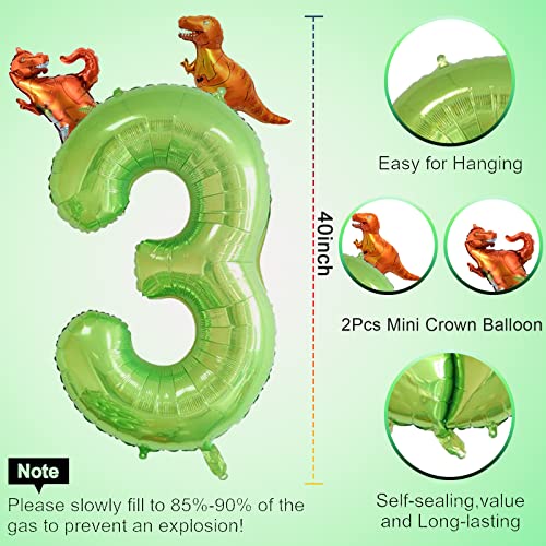 40 Inch Green Number 3 & 2 Pcs Mini Dinosaur Balloon For Boy Birthday Party Decorations, 3Rd Birthday Dinosaur Party Supplies, Green Jungle Dinosaur Theme Birthday Party Balloons Decorations #TOP1