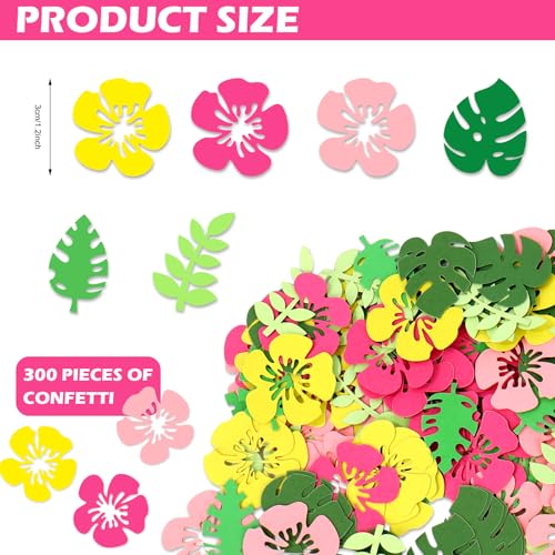 Image of Whaline 300 Pcs Summer Tropical Table Confetti Palm Leaves Hibiscus Floral Confetti Table Centerpieces for Hawaiian Luau Party Decoration