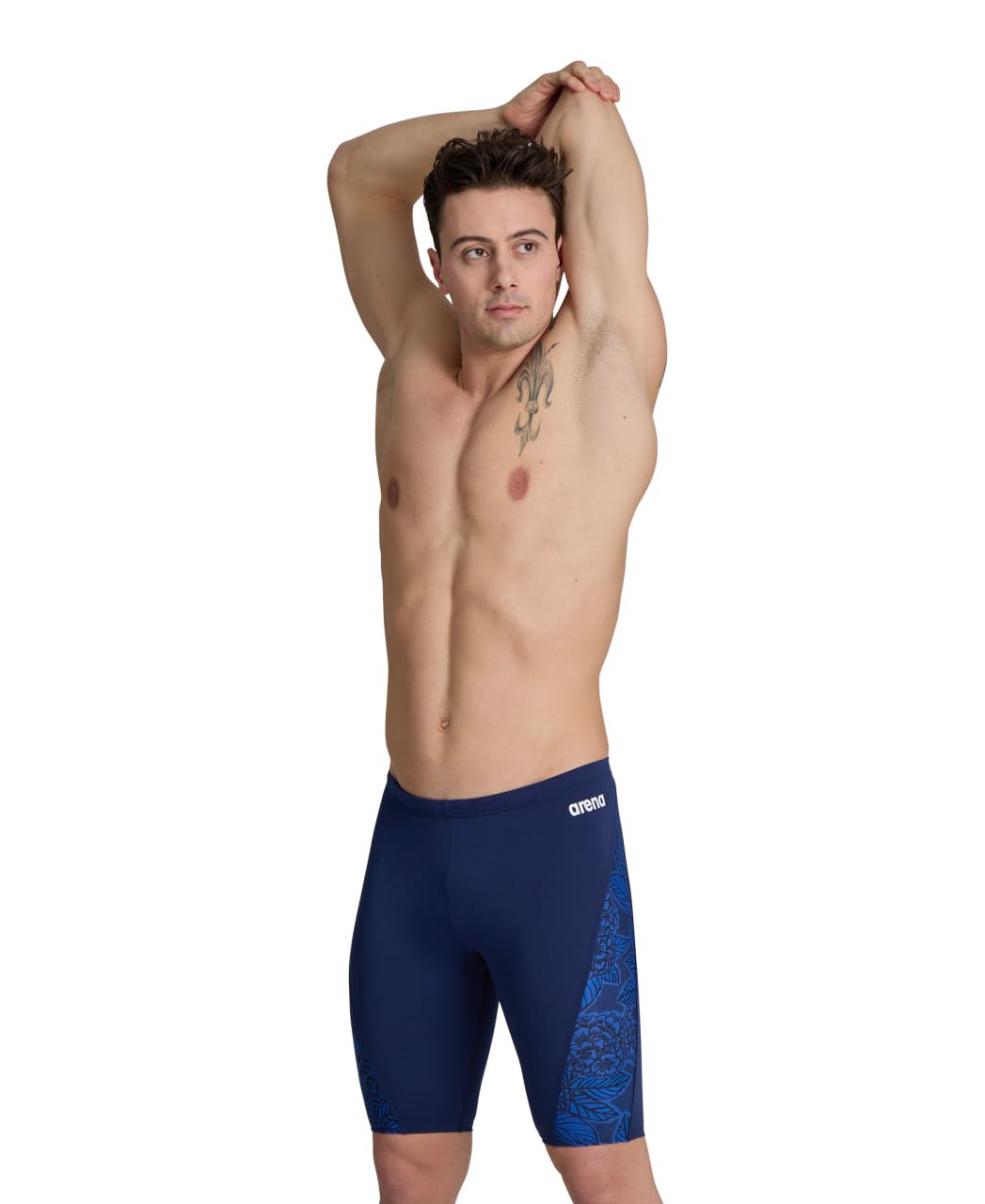 ARENA Men Hydrangea Bouquet Swim Jammer for Competition Swimming and Training, UPF 50+ UV Protection, Quick Drying Swimwear,Navy-Team Navy,36