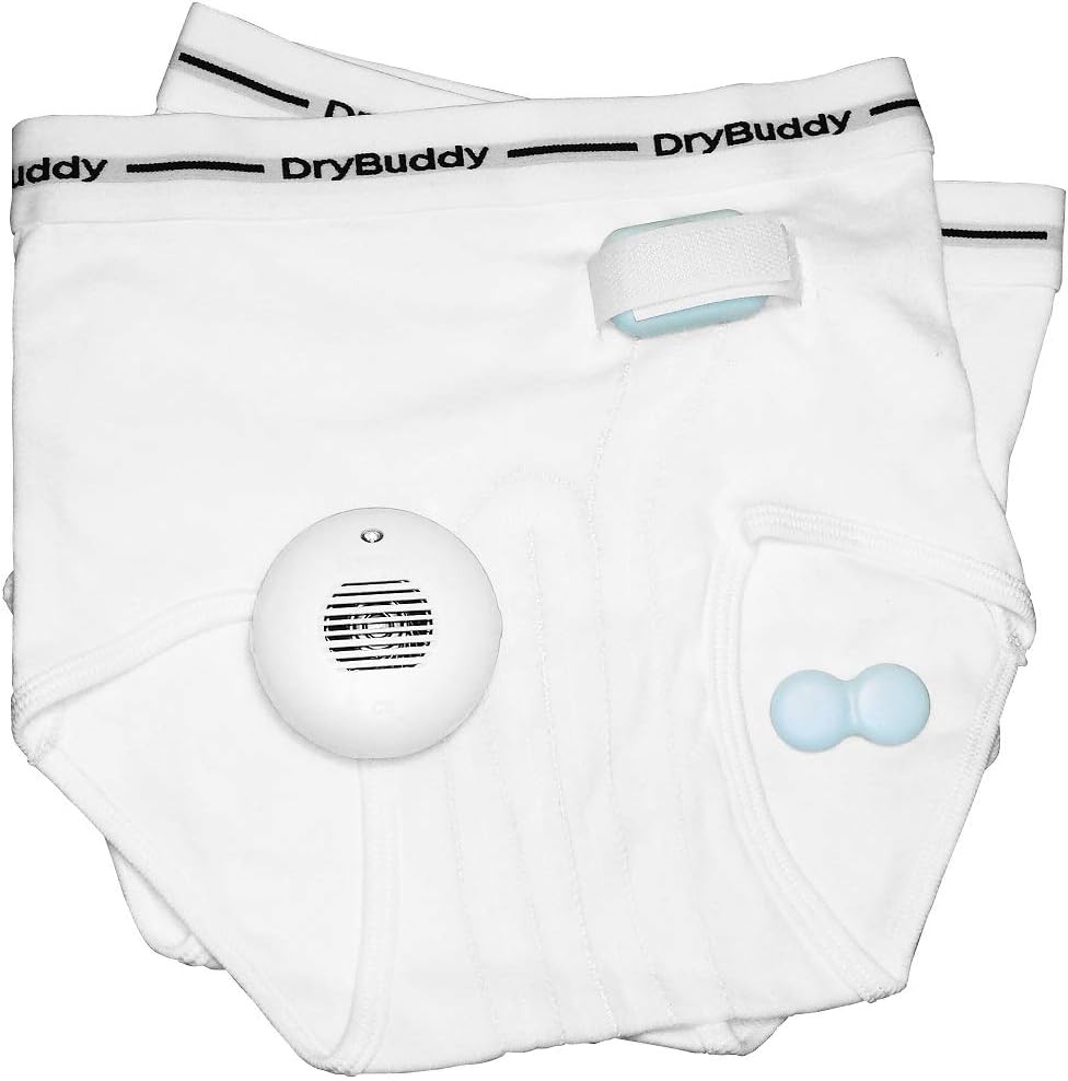 DryBuddy 2 Wireless Mobile Bedwetting and Enuresis Alarm with Extended Wireless Range, 2 DryBuddy Wetness Sensing Briefs (30-32”/76-81 cms.) & Magnetic Sensor.