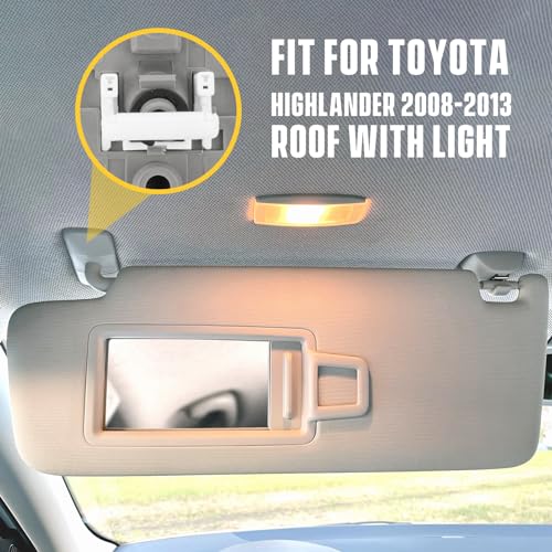 Left Driver Side Sun Visor Fit for Toyota Highlander (Roof with Light) 2008 2009 2010 2011 2012 2013, Replaces for 74320-48500-B0, Gray by PetMigo - Image 2