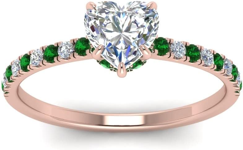 Choose Your Gemstone Heart Shape 14k Rose Gold Plated Hidden Halo Petite Diamond CZ Ring Minimal Surprise Gifts for Ladies Wedding Jewelry Handmade Gifts for Wife : US Size 4 to 12