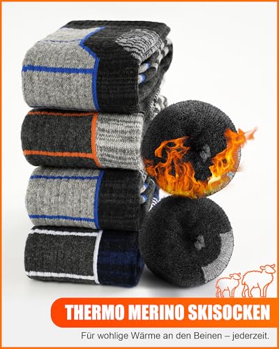 Niofind Merino Skisocken Herren Damen 2 Paar, Vollfrottee Thermosocken Warme Wintersocken, Feuchtigkeitsableitende Skistrümpfe für Kaltes Wetter Skifahren Snowboarden Wandern Jagen