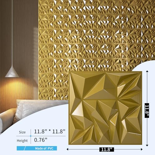 Art3d 33-Pack 3D Wall Panels for Interior Wall Decor, Diamond Textured Feature Wall Paneling for Gaming Living Room TV Wall Background Accent Wall - 12 x 12 inch Gold by Art3d - Image 3