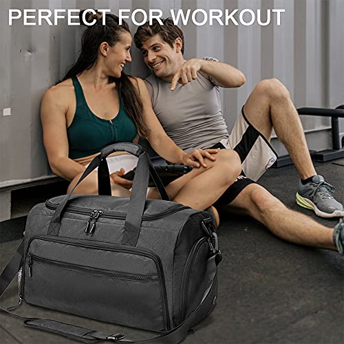 Gym Bag For Men Women, Small Fitness Workout Sports Duffle Bag With Wet Pocket & Shoes Compartment, Water Resistant Overnight Weekender Duffel Bag In Light Black #TOP4