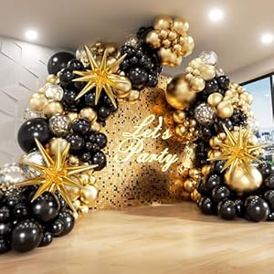 FOTIOMRG Black and Gold Balloons Garland Arch Kit, 5 10 12 18inch Black Gold Confetti Latex Balloons for 2025 Graduation New Year Anniversary Birthday Party Decorations