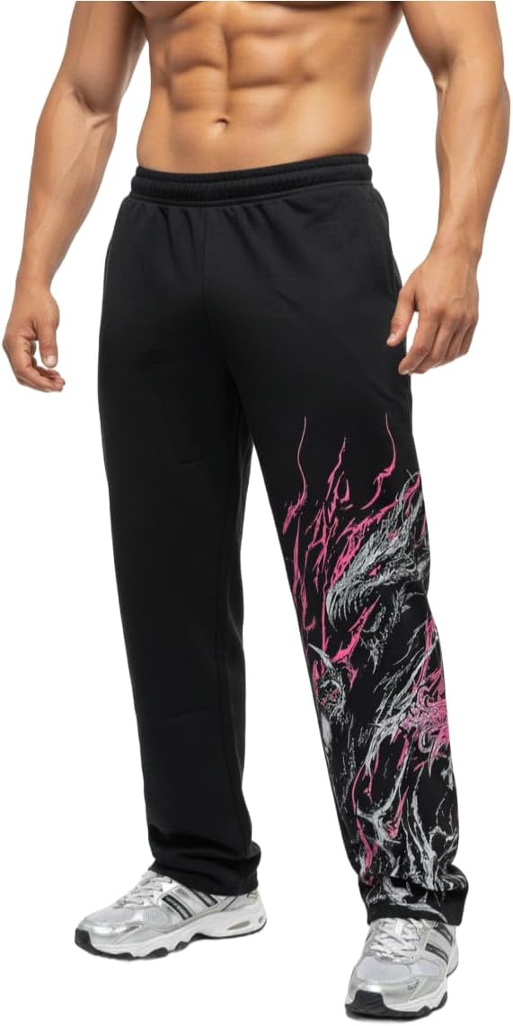 Men's Graphic Sweatpants Baggy Streetwear Joggers, Gothic Punk Hip Hop Lounge Pants with Pockets