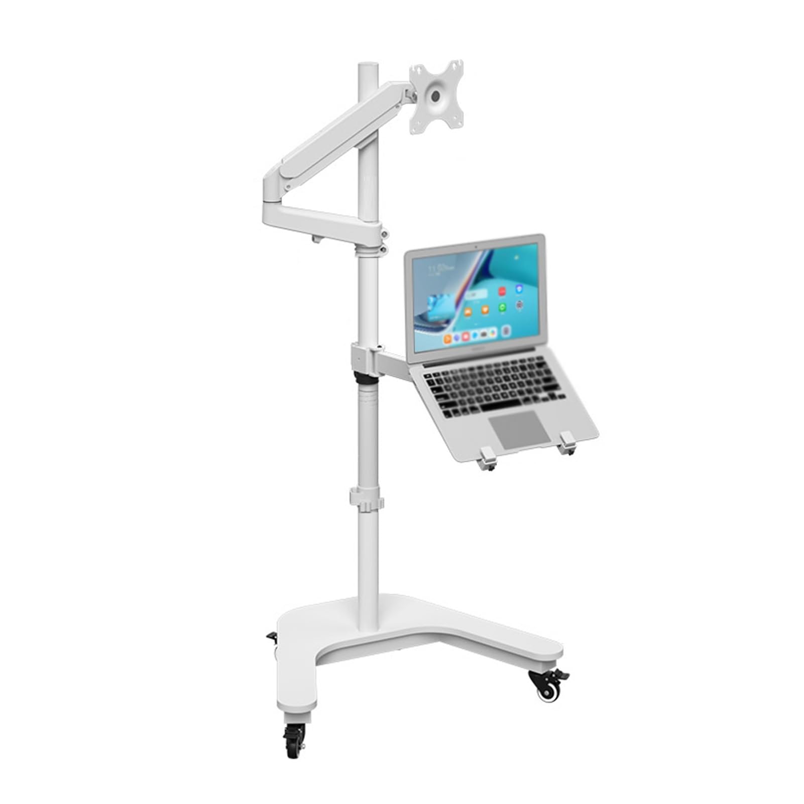Laptop Floor Stand Movable Lifting Podium Adjustable Floor Steel Shelf Suitable for Home Outdoor Office Convenient Work White