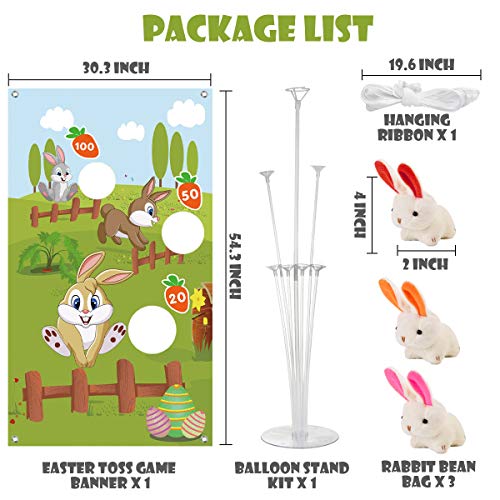 Kithouse Easter Toss Game with 3 Bunny Bean Bags for Kids Adults + Balloon Stand Kit Easter Eggs Hunt Bunnies Game Party Favors Supplies Easter Decorations Outdoor