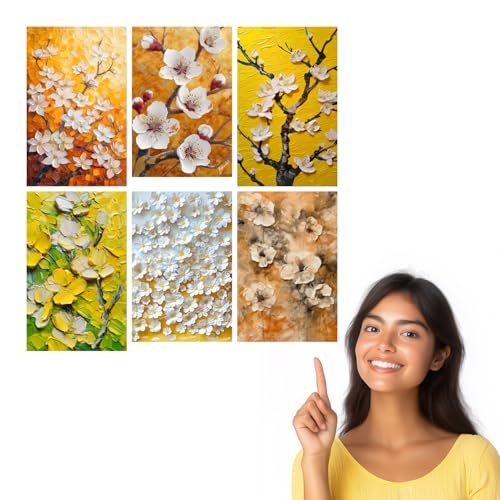 Image of SiddArtify Golden Yellow & White Floral Impasto Art Print Set - 300GSM Board - 8x12 Inch - Pack of 6 Wall Room Decoration art Poster Prints