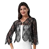  MSemis Femmes Châle Dentelle Soirée Cap Boléro Cape de Mariage Demoiselle d\'honneur Chic pour Robe Soirée Elégant Veste Haut Noir Taille Unique