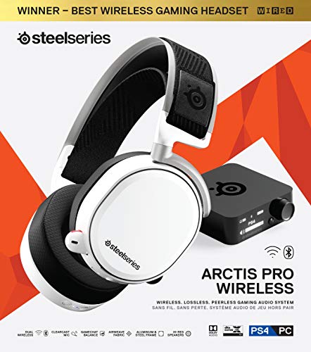 SteelSeries Arctis Pro Wireless Cuffie da Gioco Senza Fili, Driver dello Speaker ad Alta Risoluzione, Wireless Doppio 2.4 H e Bluetooth, 10 - 40.000 Hz, Bianco