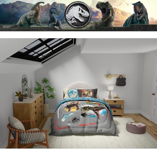 Image of Jurassic World Rebirth Kids Bedding Super Soft Cozy Microfiber Comforter and Sheet Set, 5 Piece Full Size, (Officially Licensed Product) By Franco