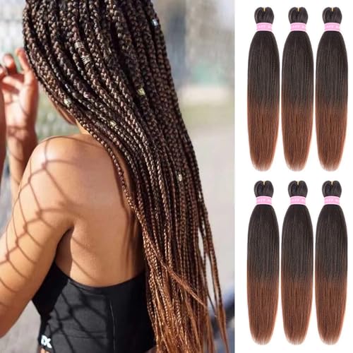 Braiding Hair Pre Stretched,26 Inch 6 Pack Prestretched Ombre Braiding Hair Extensions for Women Synthetic Soft Yaki Texture Crochet Braids Hair Extensions (1B/30)