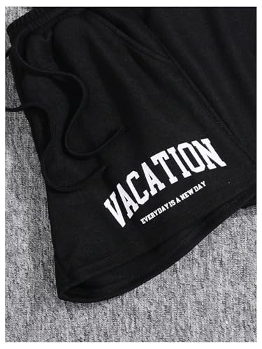 Image of Verdusa Girl's Tracksuit Sets 2 Piece Outfits Letter Print Vacation Tee Top and Drawstring Waist Shorts