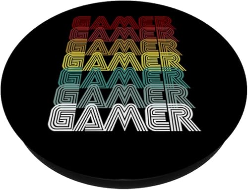 Miniatura 2 de Jugador de videojuegos retro de estilo antiguo de los años 70 para videojuegos, regalo PopSockets agarre y soporte para teléfonos y tabletas, Negro