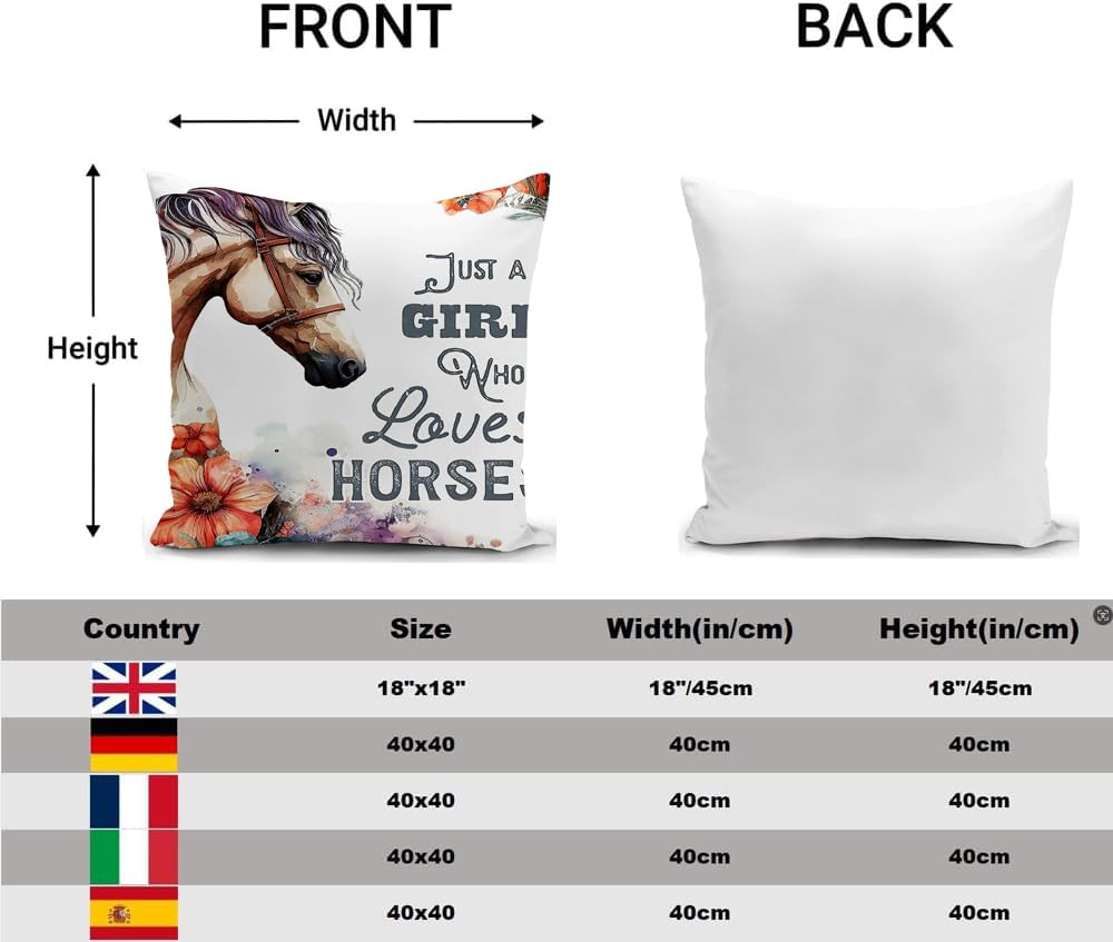 KUNQIAN Horse Cushion Cover Decorations Horse Gift for Girl Women Daughter Granddaughter Just a Girl Who Loves Throw Pillow Case Decor Home Livingroom Couch Sofa 18"x18"(45x45cm) - Image 2