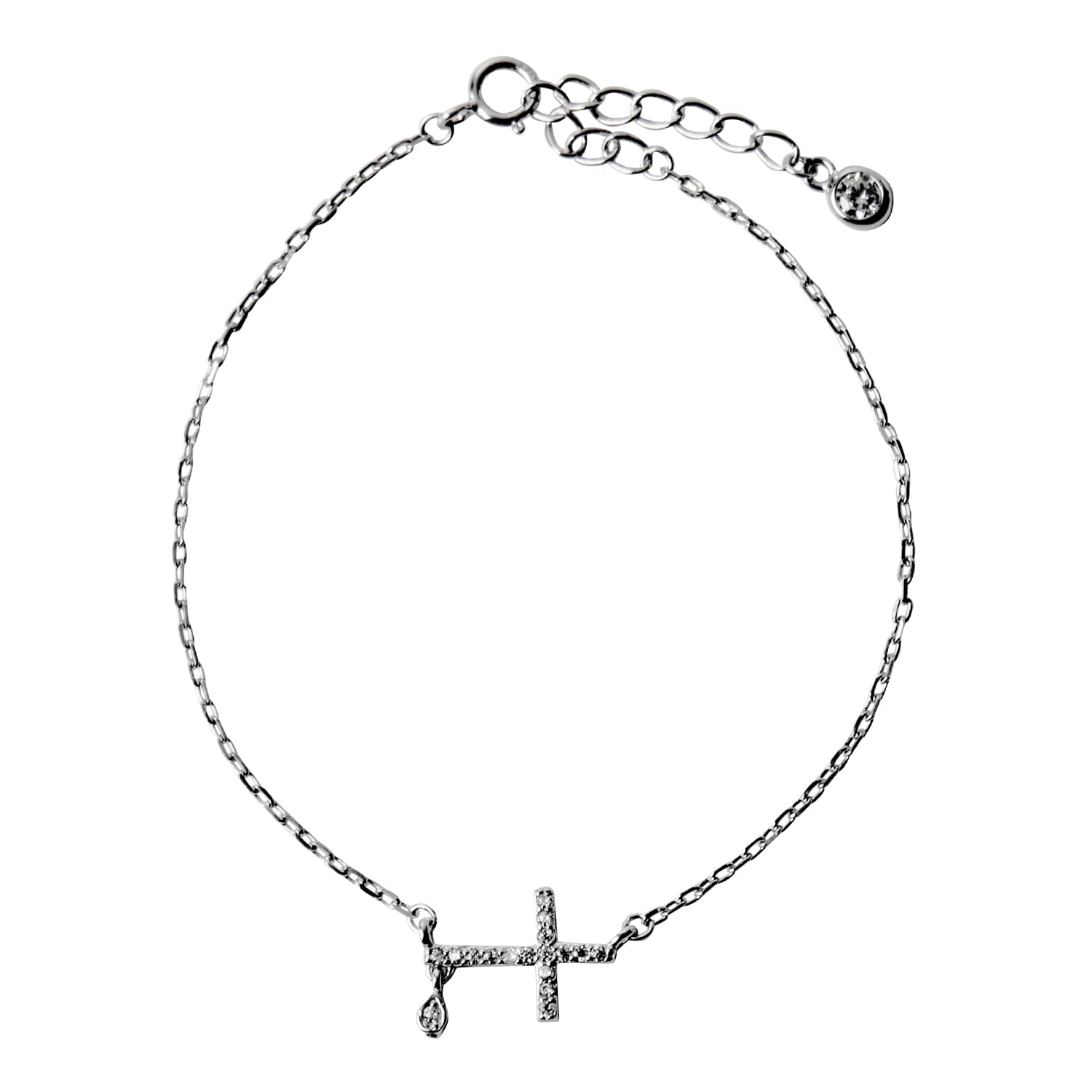 Bracciale con croce laterale per le donne Catena della Santa Croce Gioielli di fede cristiana Bracciale in argento Sterling con charm