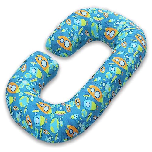 Image of COOZLY C Shaped Pregnancy Pillow | Maternity Pillow|100% Cotton Removable Covers | Premium PregnoCare Fibres | Pregnancy Sleeping Pillow (Astro)