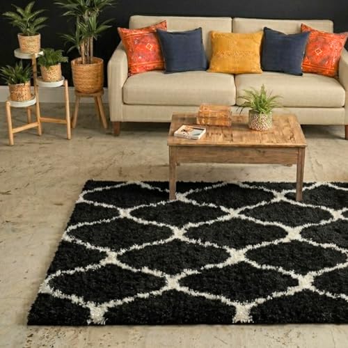 Image of Ultra Premium Shaggy Polyester Micro Rug | Super Soft Fluffy Carpet | Non-Slip Washable Area Rug for Bedroom Living Room - (Black M, 3x6 feet, Rectangular)