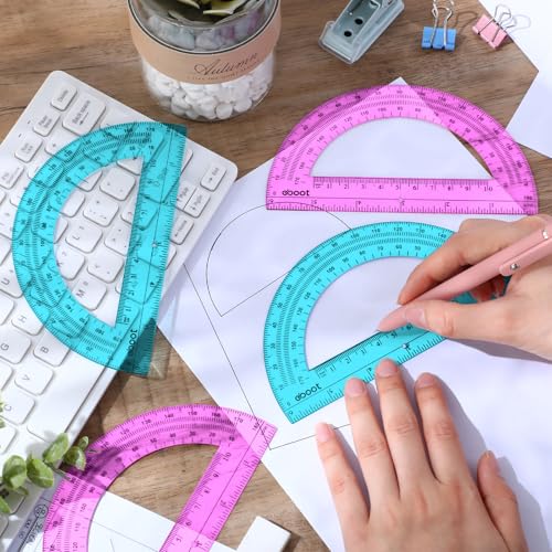 Image of EBOOT 24 Pack Plastic Protractors Math Protractor 180 Degrees 6 Inch (Pink, Blue)