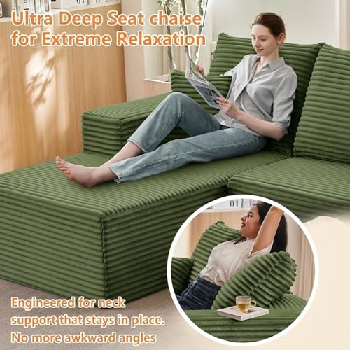 Image of Sectional Couches for Living Room Cloud Couch Sofa with L-Shape Couch in a Box Upholstered Boneless Couchs Modern Modular Sectional Couch with Chaise (Green,B-3 Seater-Left-Facing Chaise-96 inch)