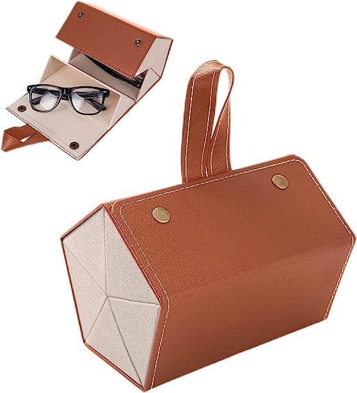 onlyeasy Sunglasses Organizer Compact Travel Glasses Case Multiple Pairs Eyeglasses Storage Box Hanging Eyewear Holder (5Slot, Brown)-picture-4