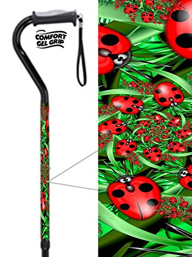 Gel Grip Offset Walking Cane Aluminum Adjustable with Ladybugs