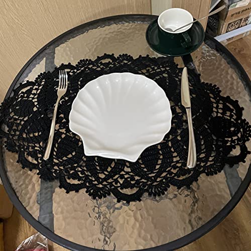 Bibitime Lace Tablecloth Doily Handmade Crochet Placemat Women Vase Mat Kitchen Table Runner (1Pc- 12 X 23 In, Black) #TOP4
