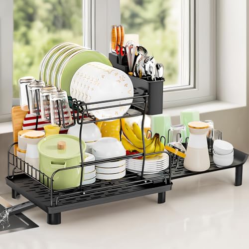 La Mejor Selección de Secador de trastes - solo los mejores. 41 DAHAN Escurridor de Trastes Acero Inoxidable, Expandible Escurridor de Platos con Sistema de Drenaje Automático, Estantes Fregadero de Cocina para Vasos Sostiene Utensilios Tablas...