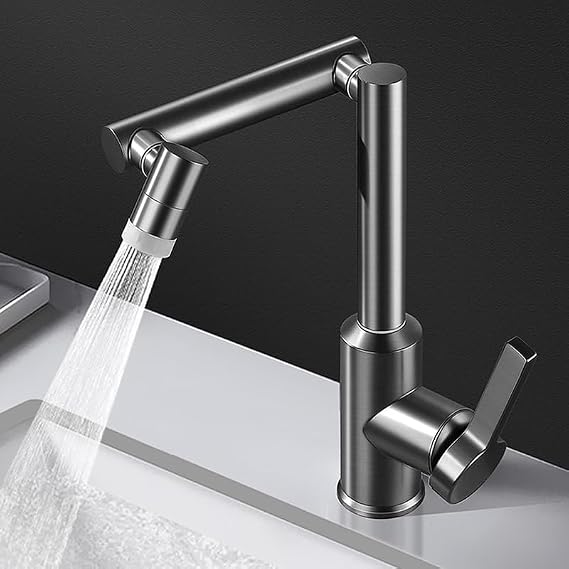 Mechanical Arm Faucet Bathroom Kitchen Sink, Cold And Hot Dual Control Faucet, Expandable Rotating Anti Splash Pressurized Faucet(A Porcelain White)