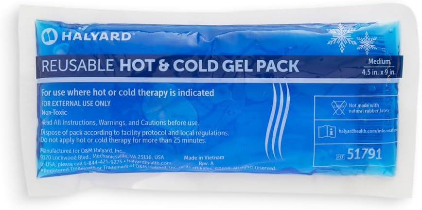 HALYARD Reusable Hot and Cold Gel Compression Packs for Injuries Pain Relief Swelling 4.5 x 9 Inches, Case of 24-51791