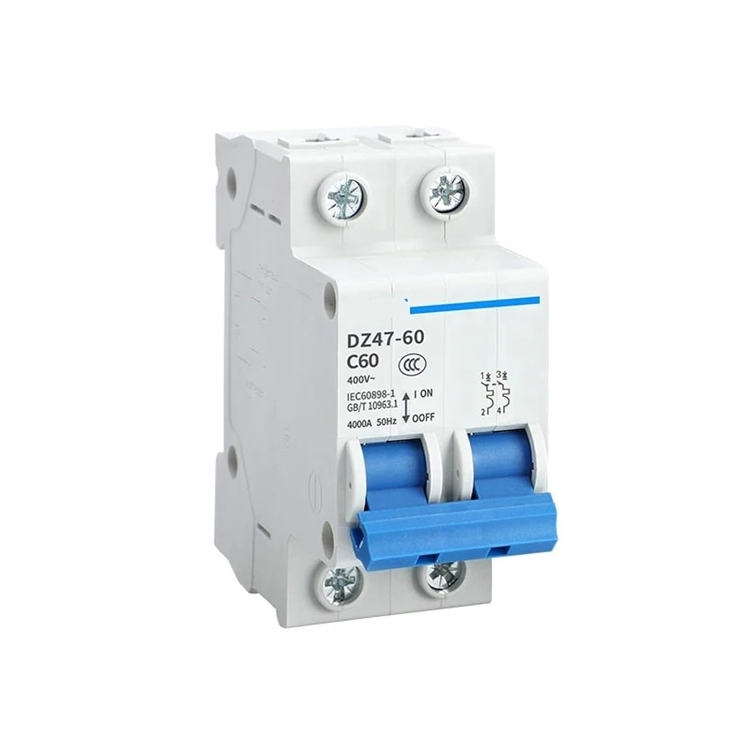 Miniature Circuit Breaker DZ47-60 1P 2P 3P 4P 1Pcs(2P,60A)