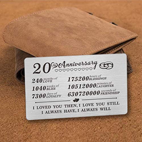 DEGASKEN 20 Year 20th Wedding Anniversary Card Gifts Engraved Wallet Inserts Decorations for Men Her Him Wife Husband Women Couples2