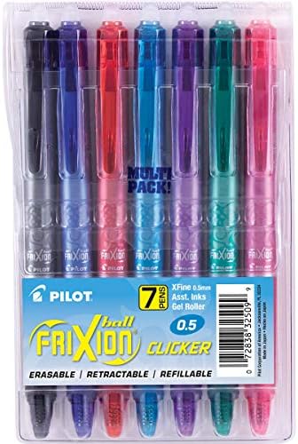 PILOT FriXion Clicker Erasable, Refillable & Retractable Gel Ink Pens, Extra Fine Point, Assorted Color Inks, 7-Pack Pouch (32509)