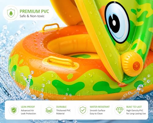 Image of Baby Pool Float with Canopy & Sunshade, Inflatable Infant Swimming Float Ring Seat with UV Protection, Safe Baby Swim Trainer for Pool & Beach (6-36 Months)