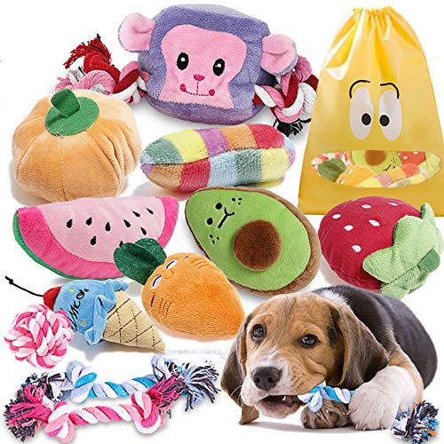 Puppy Toys, 12 Pack Cute Puppy Plush Chew Squeaky Toys Rope Dog Toys for Boredom, Puppy Teething Toys for Medium to Small Dogs